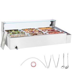 Scaldavivande Commerciale Elettrico a 9 Vasche 1500W, Tavolo Riscaldante a Vapore in Acciaio Inossidabile con Capacità 9 x 5QT, Attrezzatura per Mantenimento Calore Buffet - Product Image 1