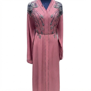 Abaya Elegante de Poliéster Transpirable con Cuentas y Bordado Hecho a Mano para Mujeres Musulmanas, Ideal para Primavera - Product Image 1