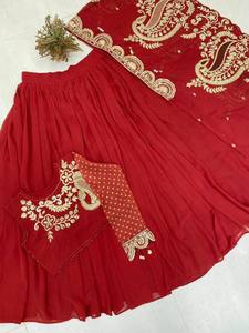 Ensemble Lehenga Choli en Georgette Premium avec Shrug Brodé, Travail de Cordonnerie et de Paillettes, et Jupe Évasée de 4 Mètres - Product Image 4