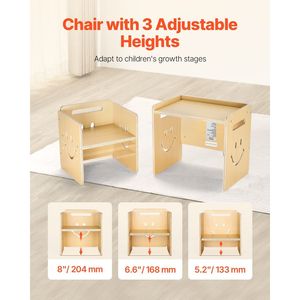 Montessori 3-in-1 sedia da tavolo in legno per bambini regolabile in altezza per la lettura del disegno mangiare età 1-5 lavagna naturale - Product Image 3