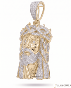VALA BROTHERS HH-25 Colgante de Cruz de Jesús con Barba y Corona, Chapado en Oro sobre Plata 92.5%, con Moissanita Personalizada, Estilo Hiphop, Amuleto Religioso Unisex - Product Image 2