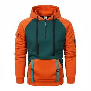 Mens Autumn Quarter <b>Zip</b> <b>Hoodie</b> Color Block Raglan Pullover Sweatshirt Breathable <b>Pocket</b> Polyester Custom Streetwear Manufacturer - Product Image 5