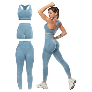 Ensemble de vêtements de sport pour femmes personnalisable en 3 pièces, taille XL, soutien-gorge de yoga sans couture, sans armatures, grande taille, broderie unie, prix abordable, OEM - Product Image 5