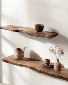 Premium Live Edge Walnut Wood Floating <b>Shelves</b> Heavy Duty Rustic Timber <b>Wall</b> <b>Mounted</b> Storage Ledge Long Book Display Rack Set - Product Image 1