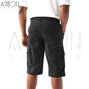 Shorts cargo en toile pour homme, avec impression de logo personnalisé, nouvelle collection, couleur noire classique, multi-poches, résistants, pour l'extérieur, à porter en été - Product Image 3