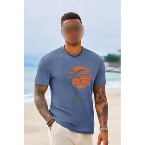 T <b>Shirt</b> Blue Slate Palm Tree Sunset Tropical Graphic Short Sleeve Casual Summer Cotton Top - Product Image 5