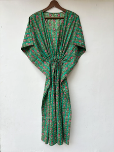 ชุดเดรสคาฟทันพิมพ์ลายสัตว์ คอวี แขนสั้น ผูกเชือก ทรงเข้ารูป กระโปรงบาน ผ้าฝ้ายอินเดีย 100% เนื้อผ้าเรียบลื่น ใส่สบายสำหรับฤดูร้อน แต่งลูกไม้ สำหรับผู้หญิง - Product Image 5