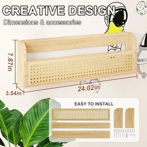 Estante de Pared de Madera de Mango con Panel de Ratán - Almacenamiento Flotante Artesanal al por Mayor - Product Image 1