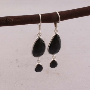 Handcrafted 925 <b>Sterling</b> <b>Silver</b> Black Onyx <b>Earrings</b> Vintage Boho Style Teardrop Stone <b>Dangle</b> <b>Earrings</b> Manufacturer Direct - Product Image 6