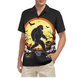 Camisa Hawaiana de Manga Corta con Estampado de Bigfoot para Hombre, Camisa de Vacaciones Negra de Popelina Transpirable con Cuello Camisero - Product Image 1