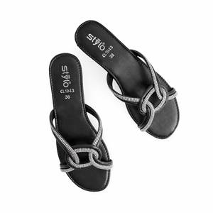 Sandales à talons décontractées pour femmes noires Style à enfiler Modèle CL1943 - Product Image 1