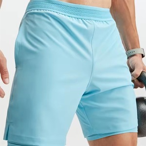 Shorts de sport Bermuda pour homme, bleu ciel, en spandex/coton, taille mi-haute élastique, tendance, séchage rapide - Product Image 3