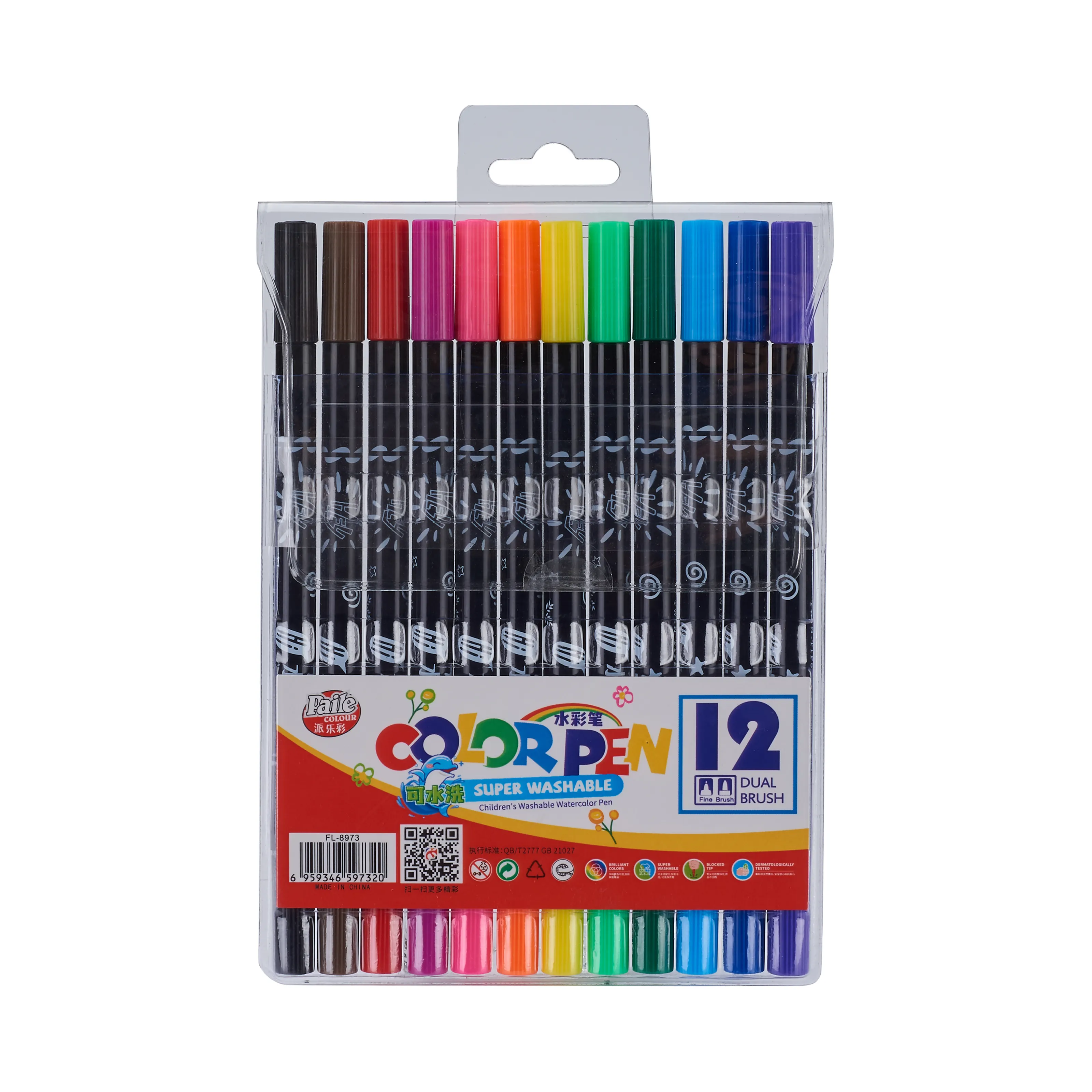 12-farbiges Doppelspitzen-Wasserfarbstift-Kunstmarker-Set mit feiner Spitze und Kugel-Spitzen für Kinder und Erwachsene zum Malen von Büchern Kunstset