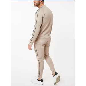 Survêtement beige pour homme, sweat-shirt décontracté long avec poches latérales, vêtement d'automne, couleur unie, polyester et coton, fermeture éclair, 2026 - Product Image 2