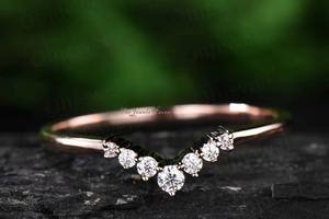 Chevron <b>Ring</b> V Band Half Eternity <b>Stacking</b> Vintage Moissanite Chevron Wedding Band: <b>Sterling</b> <b>Silver</b> V-Shape Crown <b>Silver</b> <b>Ring</b> - Product Image 5