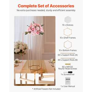 10 pièces, support à fleurs en colonne dorée de 31,5 pouces, acrylique stratifié, hexagonal, cubique, présentoir floral pour mariage, anniversaire, décoration de la maison - Product Image 5