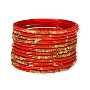 Collection Festive Légère et Tendance : Ensemble de Bracelets en Verre Scintillant Orange Plaqué Or, Vente Flash Virale pour Mariages - Product Image 2