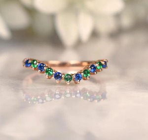 Anillo de Eternidad de 2 mm con Esmeralda Verde Natural y Zafiro Azul, Plata de Ley 925 Chapada en Oro, Joyería de Boda con Piedras Preciosas Coloridas - Product Image 3