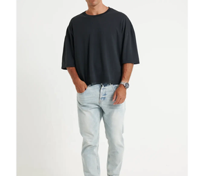 100% Cotton Men's Oversized Crop Boxy Fit <b>Tshirt</b> Print Luxury Quality Streetwear Custom Logo Drop Shoulder <b>Plain</b> Crop Design - Product Image 3