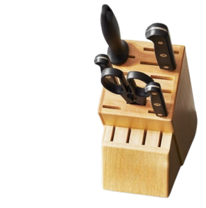 Ensemble de couteaux de cuisine marron clair avec manches rivetés noirs, lames argentées, ciseaux et aiguiseur pour trancher et couper - Product Image 3