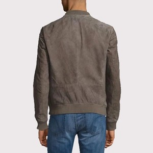 เสื้อแจ็คเก็ตบอมเบอร์หนังกลับสีเทาสำหรับผู้ชาย - Product Image 3