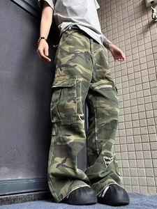 Pantalones Cargo Rotos y Holgados Estilo Y2K para Hombre, Cintura Alta, Pierna Ancha, Múltiples Bolsillos, Estilo Hip Hop - Product Image 2