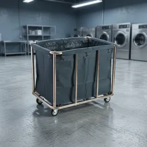 Hotel Room Service <b>Foldable</b> Stainless Steel Cleaning <b>Cart</b> 4-Wheel 100L Capacity Durable Linen Recycling Housekeeping Easy Use - Product Image 2
