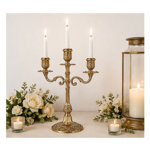 Candélabre à 3 bras doré, bougeoir antique vintage en métal pour centre de table de mariage, décoration intérieure à bon prix - Product Image 6