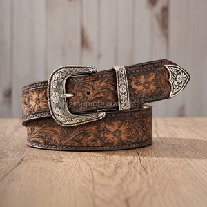 Top Quality Western <b>Belt</b> Floral Hand Tooled Grain Leather <b>Belt</b> for Men & Women Vintage Brown <b>Cowboy</b> <b>Belt</b> - Product Image 3
