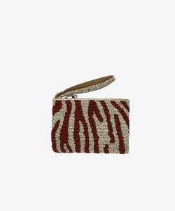 Porte-monnaie perlé avec fermeture éclair, imprimé animal, rouge et blanc, style bohème, unisexe, avec dragonne, fait main - Product Image 1