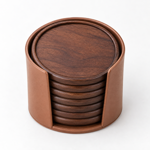 REHMAN CRAFT Handmade Natural Wood & Epoxy Resin Inlay Design <b>Coaster</b> <b>Set</b> <b>with</b> Round PU Leather <b>Holder</b> From Uttar Pradesh - Product Image 6