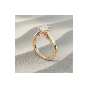 Anillo de compromiso solitario ovalado cónico Stonewels Pave, chapado en oro |   para diamantes cultivados en laboratorio certificados |   Juego de Anillos de Oro Amarillo de 14K - Product Image 1