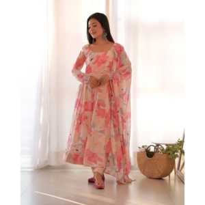 Hermoso Vestido Anarkali XS con Dupatta, Estampado Floral, para Fiestas, para Mujer - Product Image 1