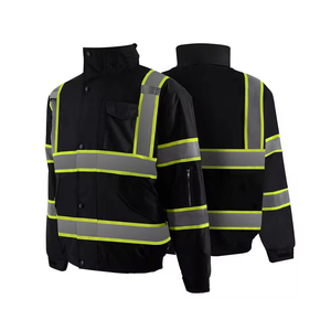 Men High Visibility Reflective Safety <b>Jacket</b> Polyester Workwear with Pockets and Adjustable Cuffs - Product Image 2