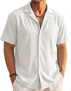 Camisa de Manga Corta con Botones para Hombre, Textura Aero, Estilo Cubano, Ligera, Transpirable, Informal, para Playa, Verano - Product Image 1