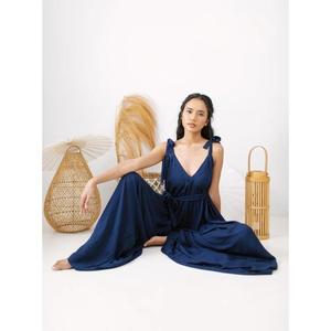 Women Navy Blue Maxi Jumpsuit Sleeveless Boho Wide Leg Romper Elegant Loose Fit Summer Outfit - Product Image 4