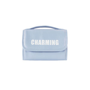 Foldable Portable Multi-Function Makeup Organizer Bag Minimalist Casual Style PU Material Small Capacity Blue <b>Clear</b> Partition - Product Image 1