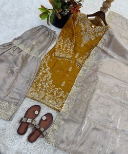 Women Boutique Style Sharara <b>Kurti</b> Dupatta Set Elegant Festival Wedding Wear Outfit Yellow Salwar Kameez Set Modest wear 83087 - Product Image 3