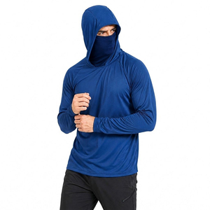 Men's Blue Long Sleeve Hooded UV Protection Fishing Shirt Anti-Uv Quick Dry Solid Color Pullover <b>Top</b> Quality - Product Image 2