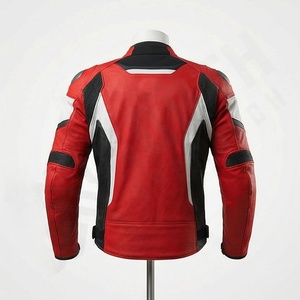 เสื้อแจ็คเก็ตมอเตอร์ไซค์หนังสีแดงดำสำหรับผู้ชาย ปี 2026 แขนยาว ตัดสีกันลม ใส่ได้ทุกฤดู เหมาะสำหรับการแข่งรถ - Product Image 2