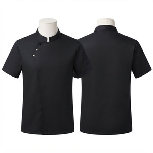 Chaqueta de Chef para Hombre, Premium, de Poliéster y Algodón Twill, 200 GSM, Manga Corta, Cuello Mao, Logotipo Personalizado, Uniforme de Cocina, Color Negro - Product Image 1