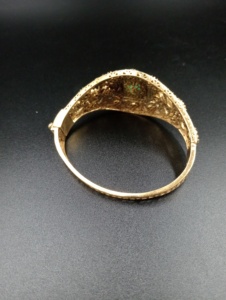 Classic Gold Plated <b>Cuff</b> <b>Bracelet</b> With Emerald Cut Green Stone And Round Brilliant Cut Diamonds Women's Wedding Jewelry - Product Image 6