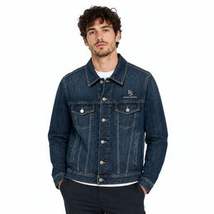 Custom Wholesale Men's Classic Vintage Blue Denim <b>Jacket</b> Casual Slim Fit Button Down Streetwear Cotton Jeans Trucker Coat - Product Image 1