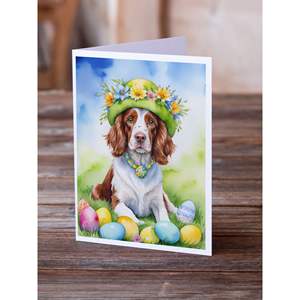 Whimsical Welsh Springer Spaniel Easter Egg Hunt Pack 8 en blanco A7 tamaño 5x7 tarjetas de notas con sobres para fines de felicitación - Product Image 2