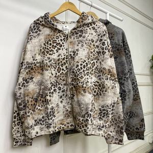 Sudadera con Capucha y Cremallera para Hombre, Estampado de Leopardo, Estilo Casual, Corte Holgado, Felpa Francesa, 100% Poliéster, para Otoño - Product Image 4