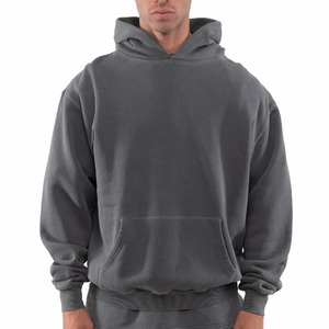 Sweat-shirts à capuche décontractés gris à épaules tombantes, couleurs unies, avec cordon de serrage et poches, coupe oversize - Product Image 4