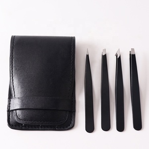 Juego de 4 Pinzas para Cejas Negras con Logotipo Personalizado, Pinzas Cosméticas para Depilar con Bolsa de PU - Product Image 2