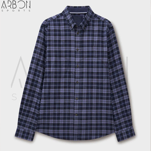Chemises en flanelle à carreaux bleu marine et violet classiques pour hommes, confortables, nouvelle collection, manches longues, en coton, boutonnées, prix de gros. - Product Image 4