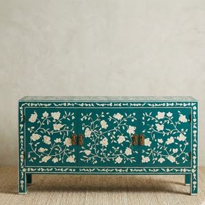 Modern Luxury Bone Inlay Solid Mango Wood <b>Sideboard</b> with Metal Handles and <b>Storage</b> for Living Room Bedroom Entryway - Product Image 1