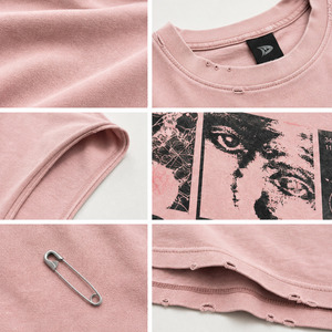noughties muscle tee Women Oversized Blush Pink Graphic Tank <b>Top</b> Vintage Distressed Cotton Streetwear Shirt <b>Y2K</b> Sleeveless - Product Image 6